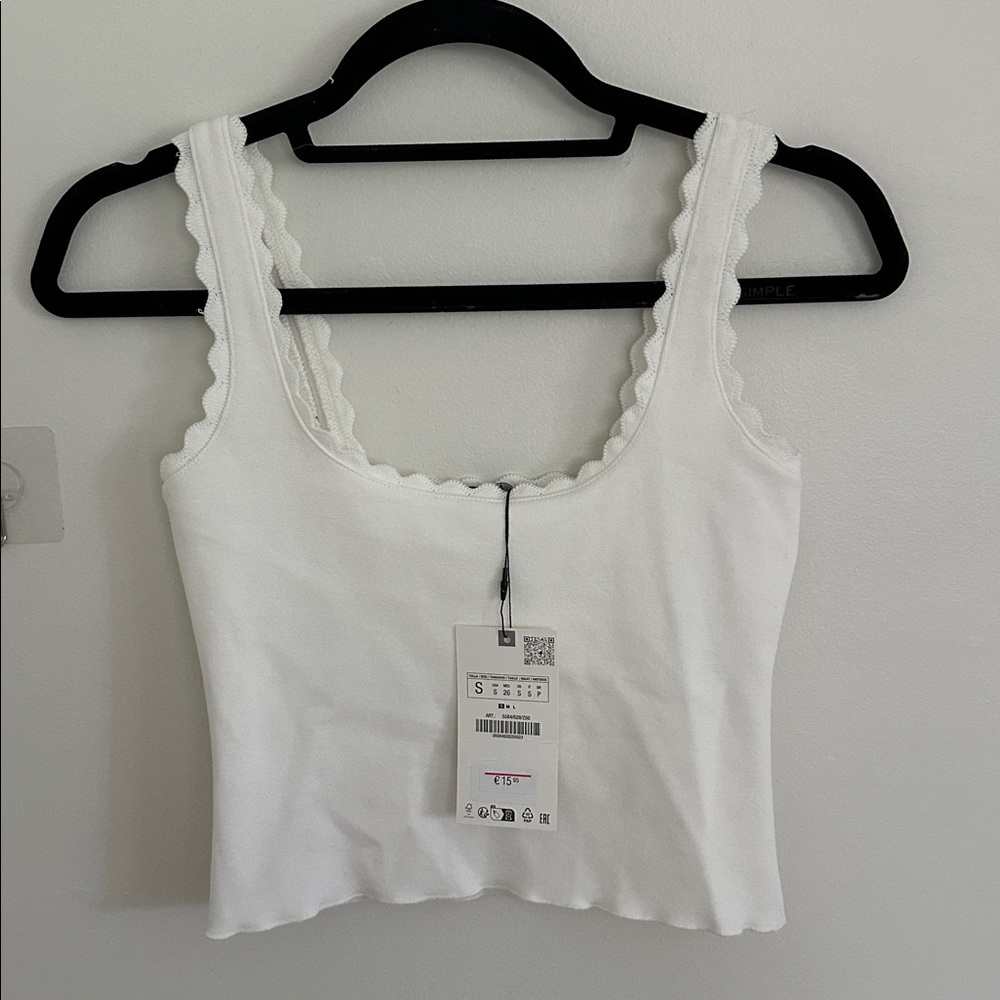 ZARA white knit scallop tank